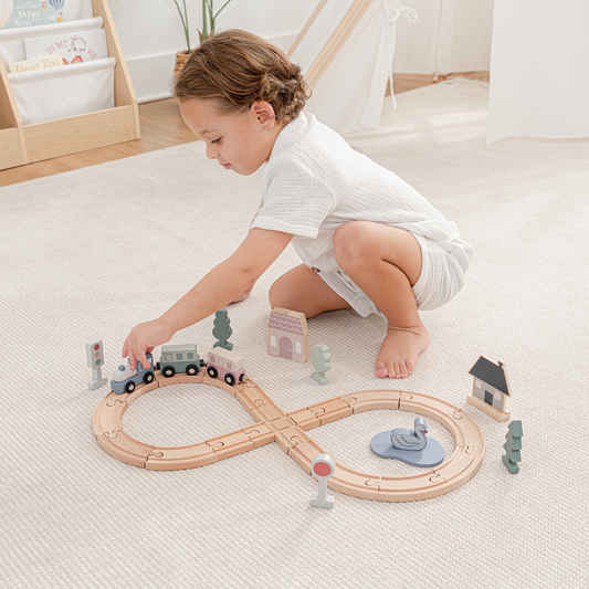 30-PC Wooden Train Set for Toddlers