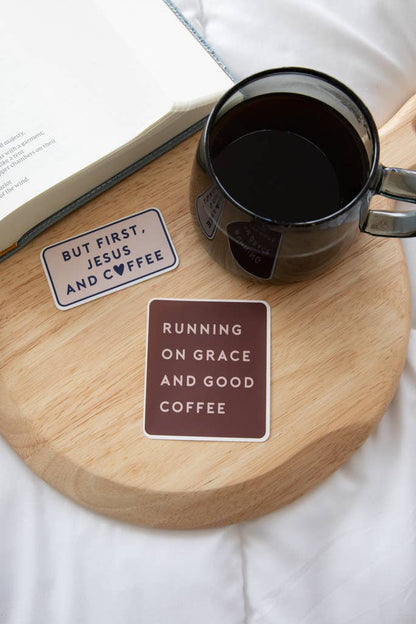 Running on Grace and Good Coffee Sticker