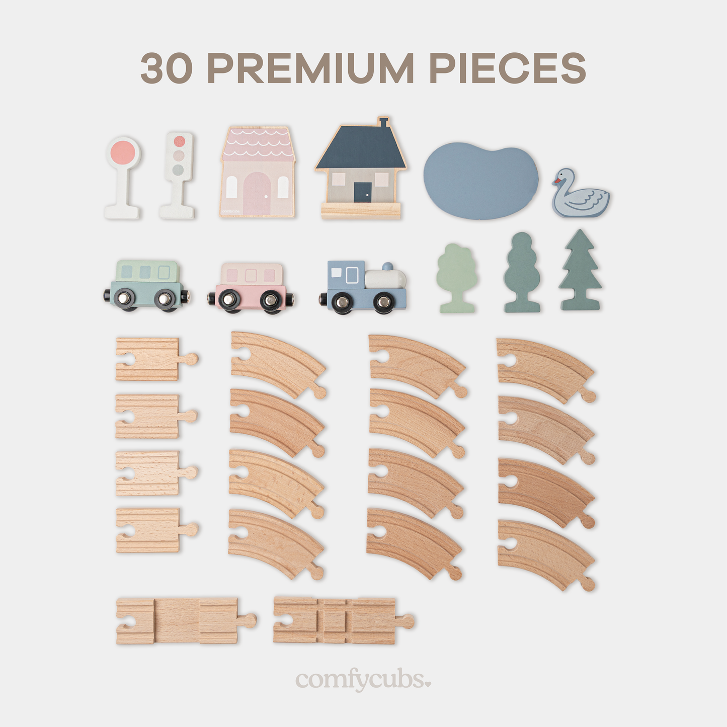 30-PC Wooden Train Set for Toddlers