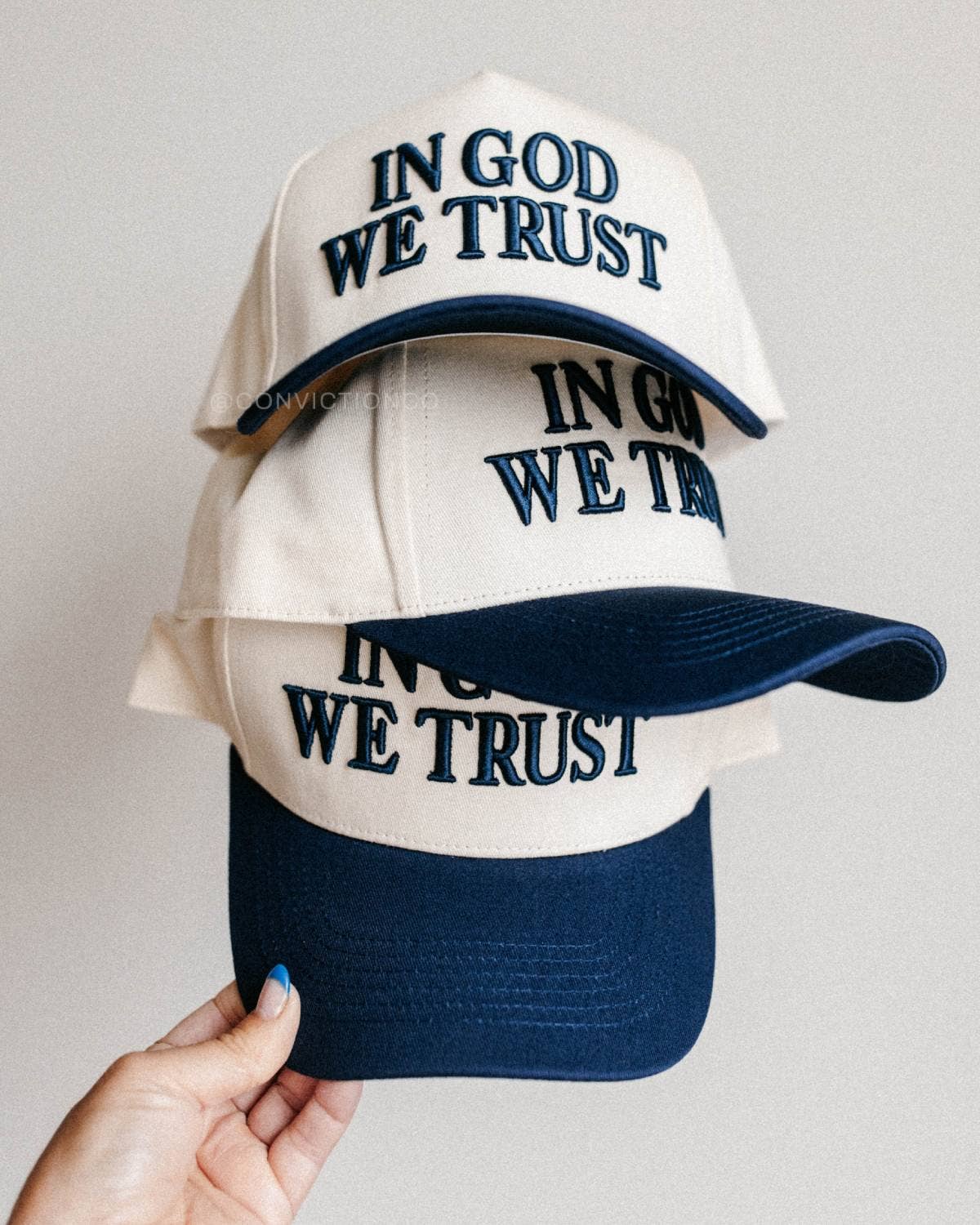 In God We Trust - Unisex Christian Hat Off-White & Navy