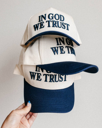 In God We Trust - Unisex Christian Hat Off-White & Navy