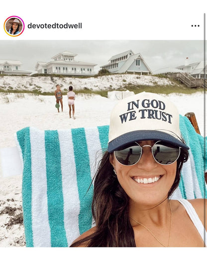 In God We Trust - Unisex Christian Hat Off-White & Navy