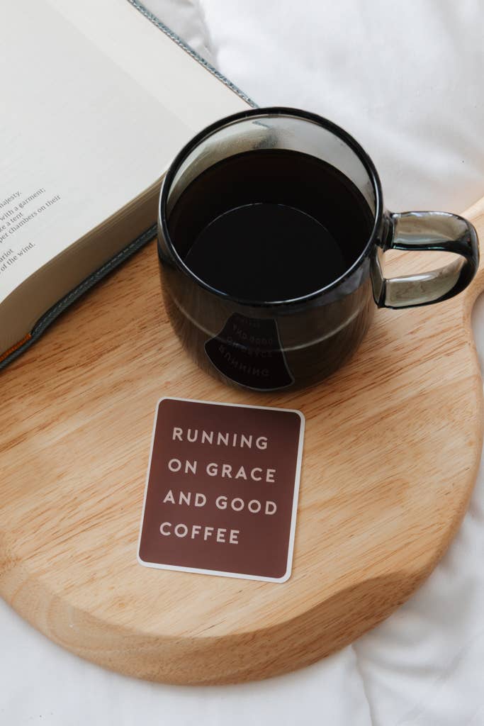 Running on Grace and Good Coffee Sticker