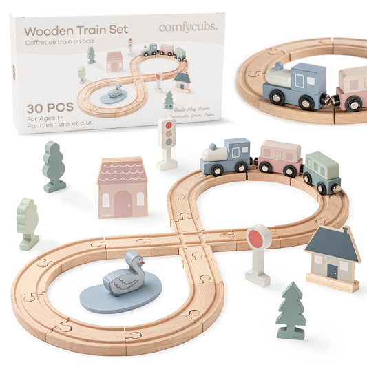 30-PC Wooden Train Set for Toddlers