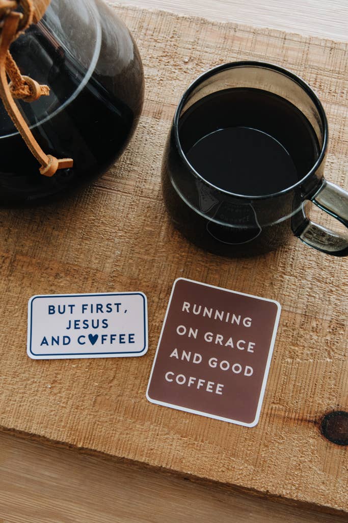 Running on Grace and Good Coffee Sticker