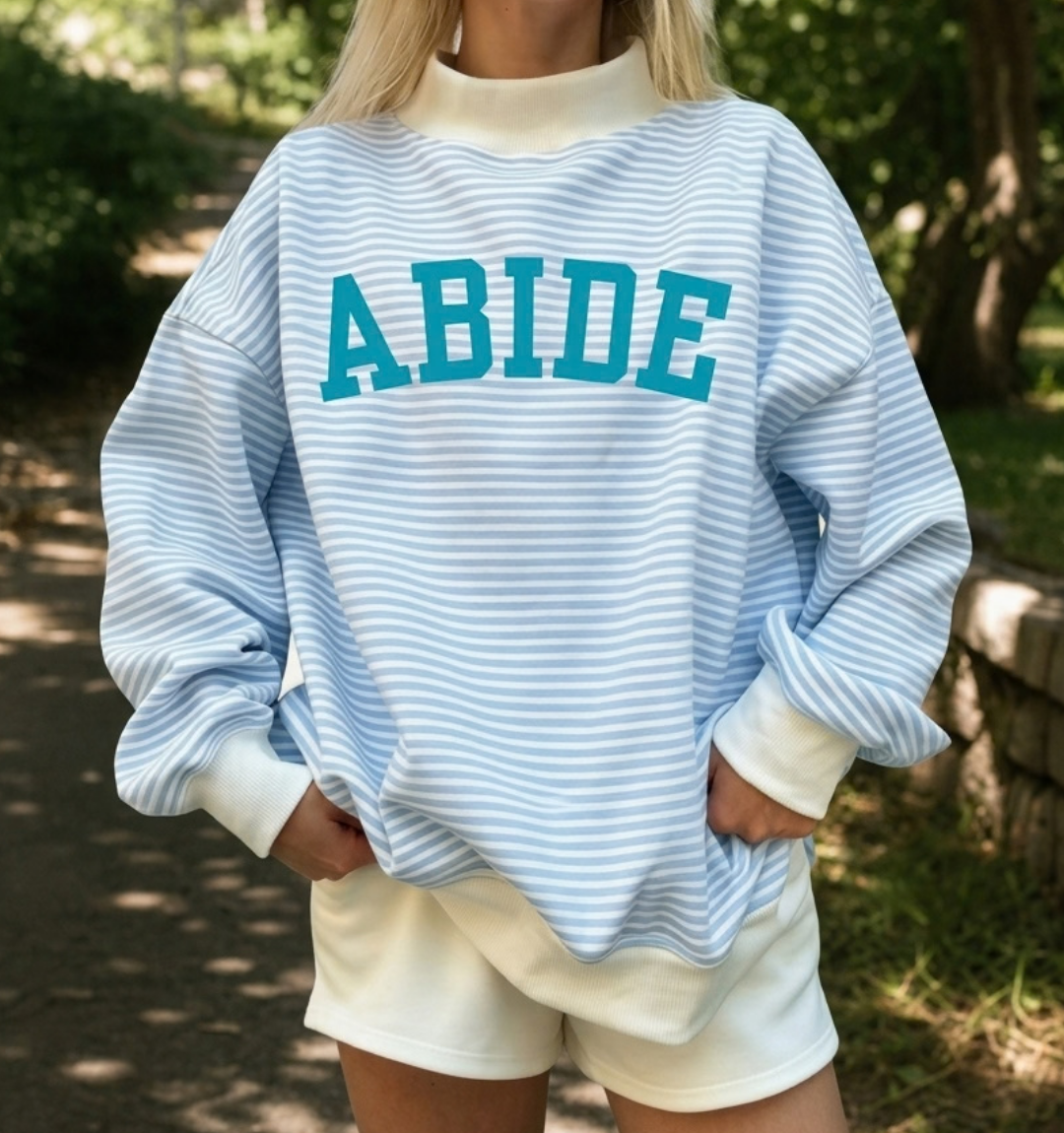 ABIDE Oversized Striped Mock Neck Pullover