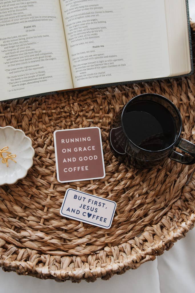 Running on Grace and Good Coffee Sticker