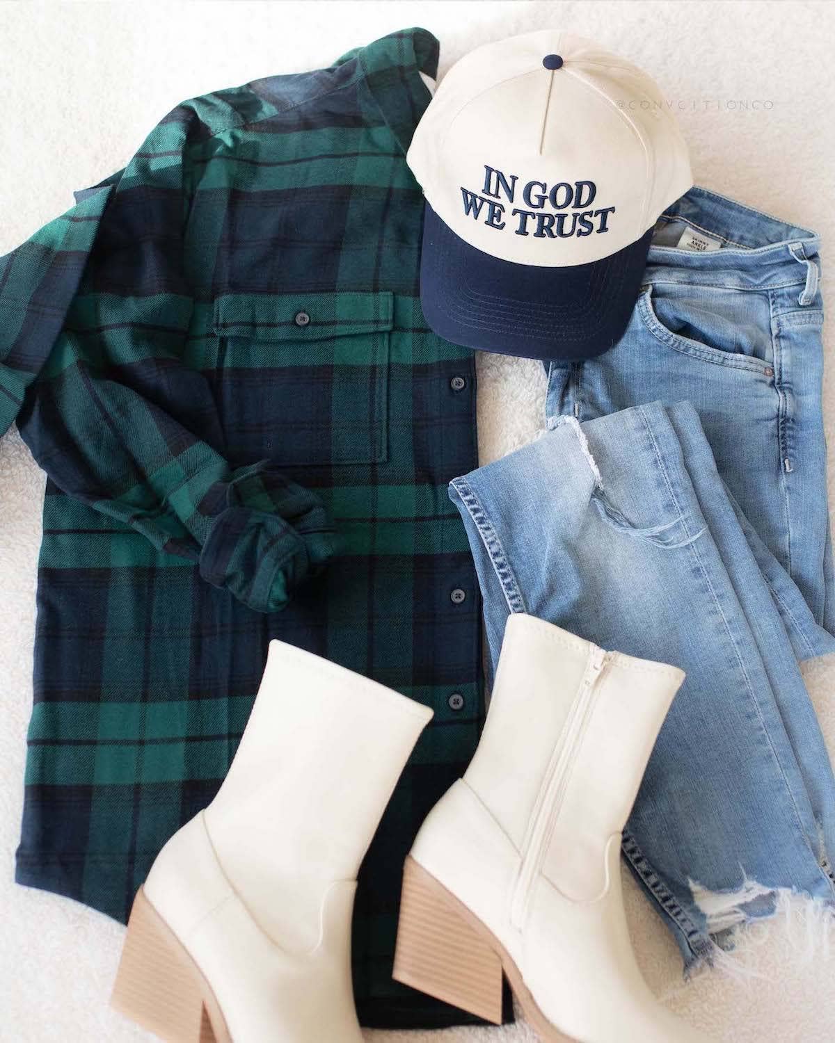 In God We Trust - Unisex Christian Hat Off-White & Navy
