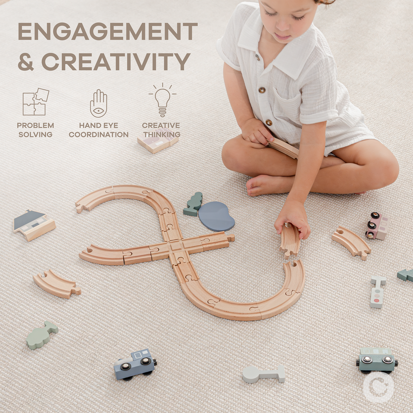 30-PC Wooden Train Set for Toddlers