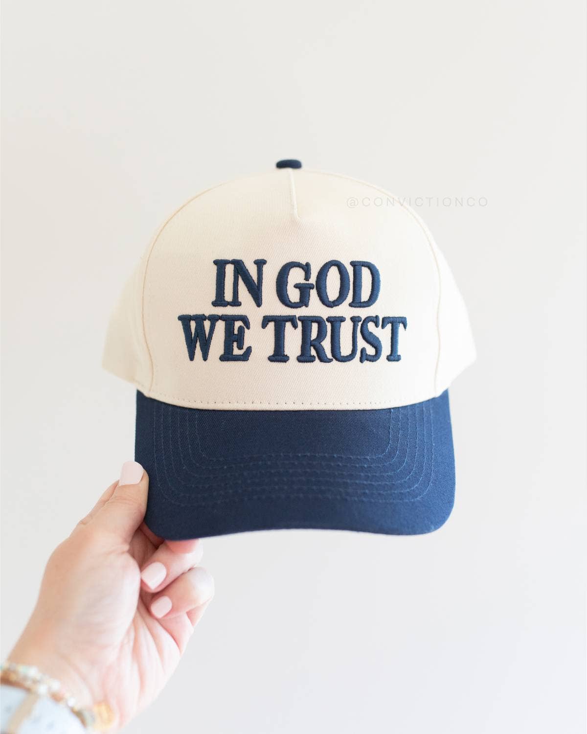 In God We Trust - Unisex Christian Hat Off-White & Navy